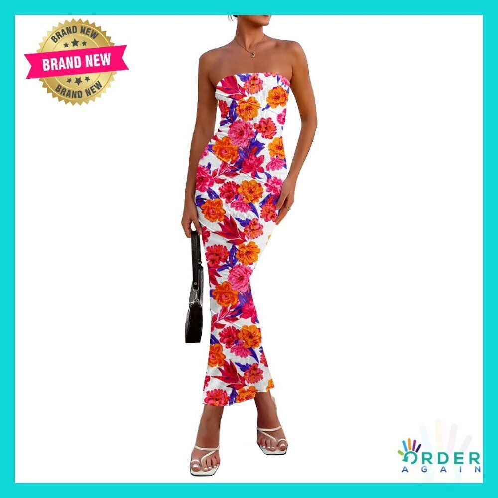 Floral Strapless Maxi Dress Bodycon Boho Chic Summer Party Long Dress